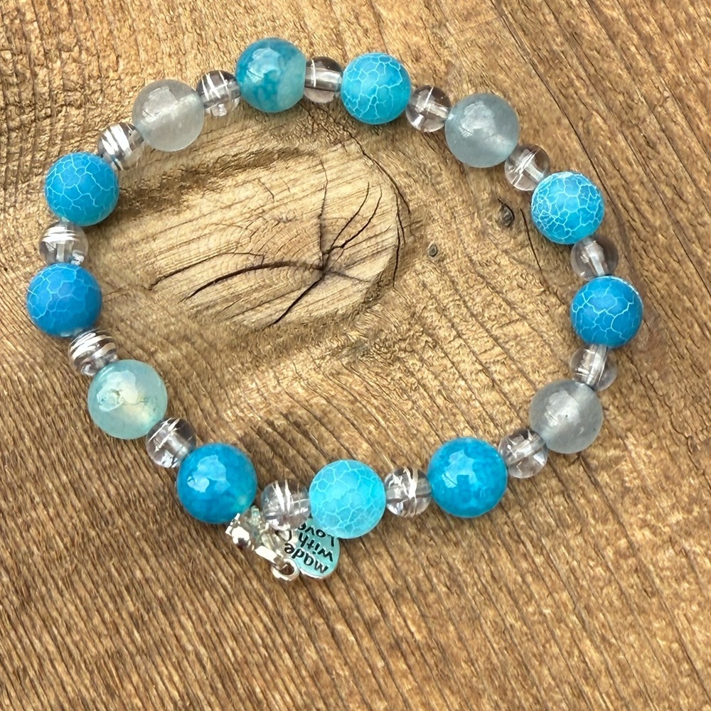 Elegant Blue Green Jade, Frosted Jade Beaded Bracelet